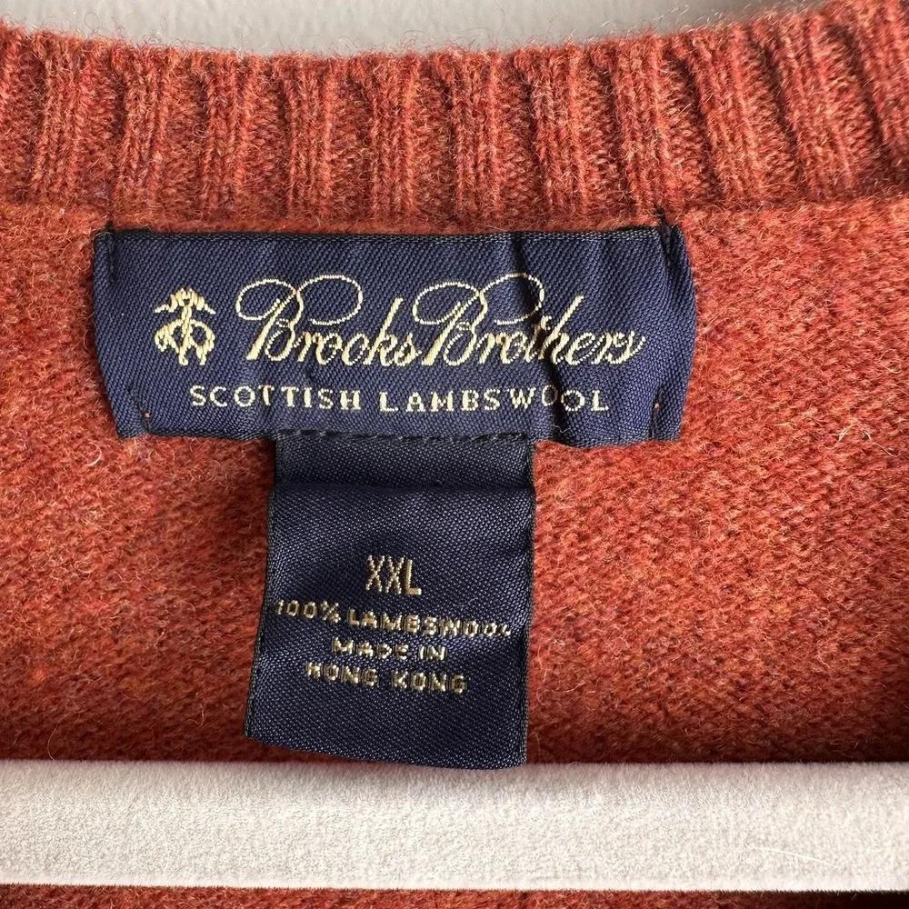 Brooks Brothers Mens Scottish Wool V Neck XXL Burnt Orange Preppy Business Cozy